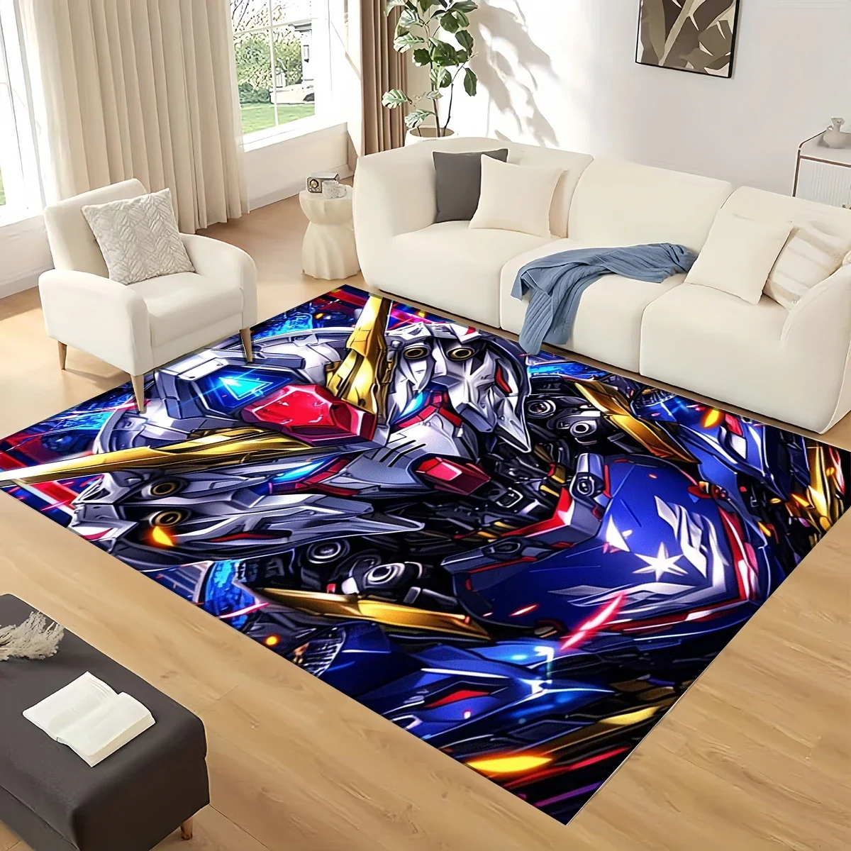 3D GUNDAM Roboter Cartoon Teppich für Wohnzimmer Schlafzimmer Heim Sofa Dekoration, Kinder Spielteppich Rutschfeste Bodenmatte Weihnachtsgeschenk