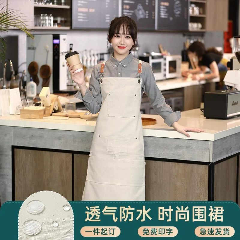 Apron Floral Coffee Shop Waiter Catering Manicure Milk Tea Overalls Female Logo Printing