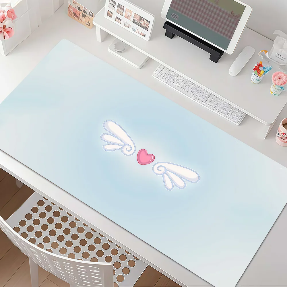 Pink Heart Wings Mouse Pad Anti Slip Rubber Edge Locked Thickened Laptop Gaming Desk Mat