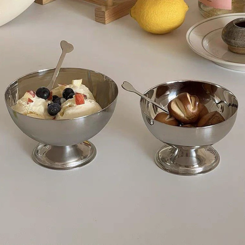 Ice Cream Cups Stainless Steel Dessert Cake Bowl Fruit Salad Snack Plate Home Hotel Wedding Party Tableware Fine Kitchen Decor