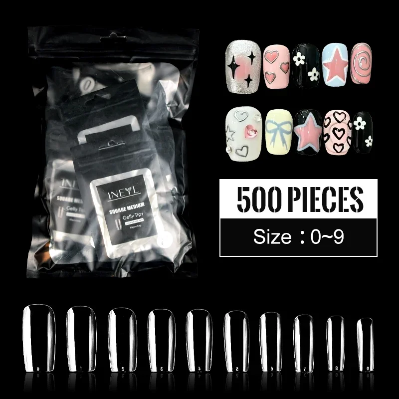 False Nails Full Cover Nail Tips Transparent Square Stick on Nails Press on Acrylic Fake Nails for Supplies 50 PCS/bag Ongle