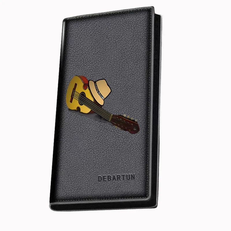 Guitar hat image with country flag Men's Long Wallets Business Stylish Printing Design Casual Use Christmas Valentine's Father's