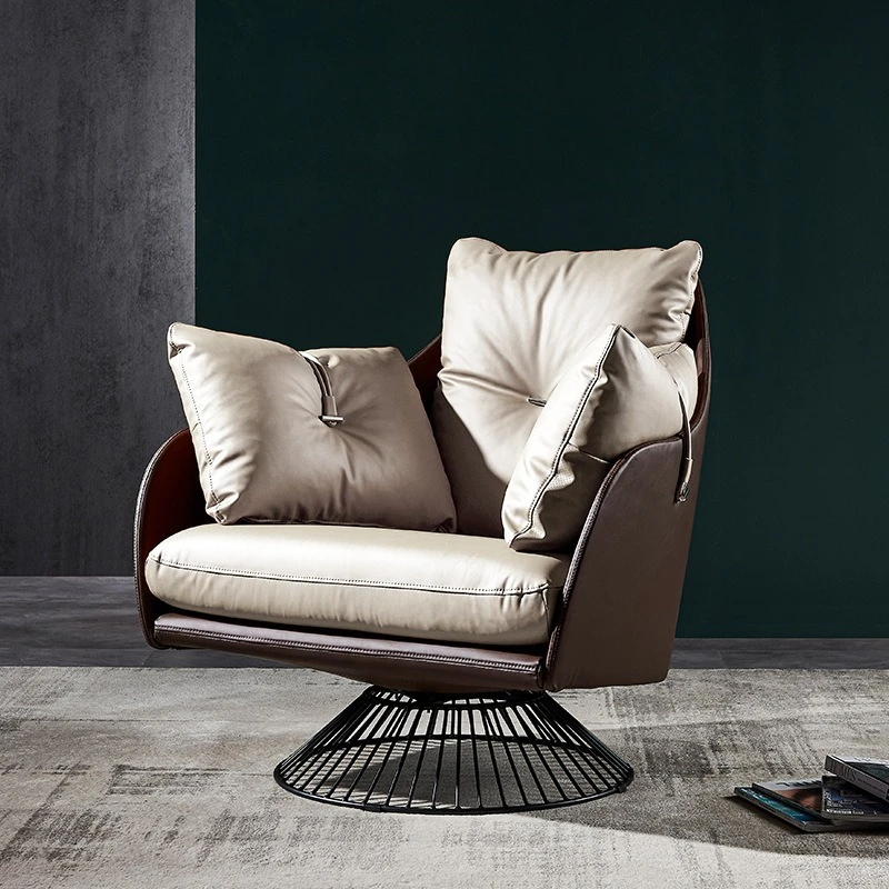 Simple modern nappa leather living room rotating single chair sofa sedentary home
