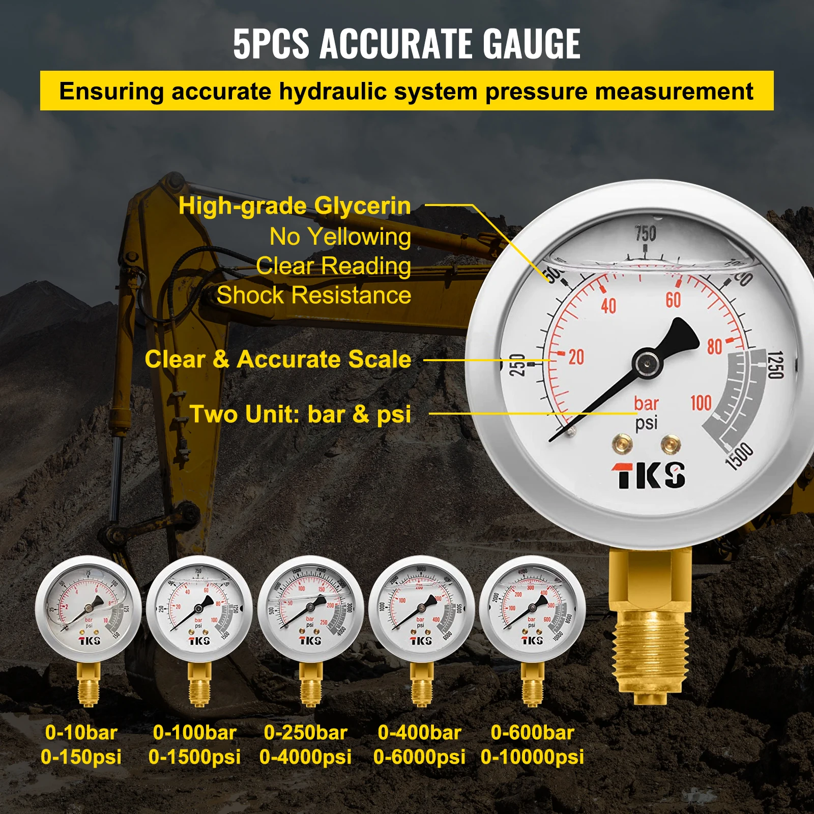 VEVOR Thủy Lực Kiểm Tra Áp Suất Bộ 10/100/250/400/600bar 5 Đồng Hồ Đo 13 Thử Nghiệm Các Khớp Nối 14 tee Kết Nối 5 Thử Nghiệm Ống W/Chắc Chắn Ốp Lưng