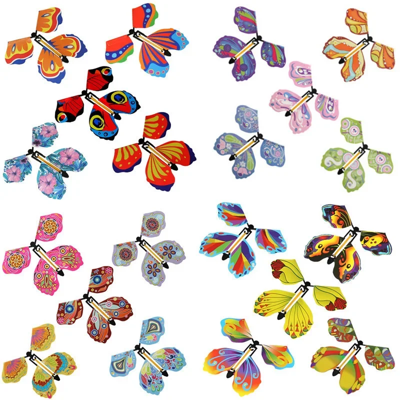 1-10PCS Magic Flying Butterfly Wind Up Toys Rubber Band Powered Romantic for Surprise Wedding Birthday