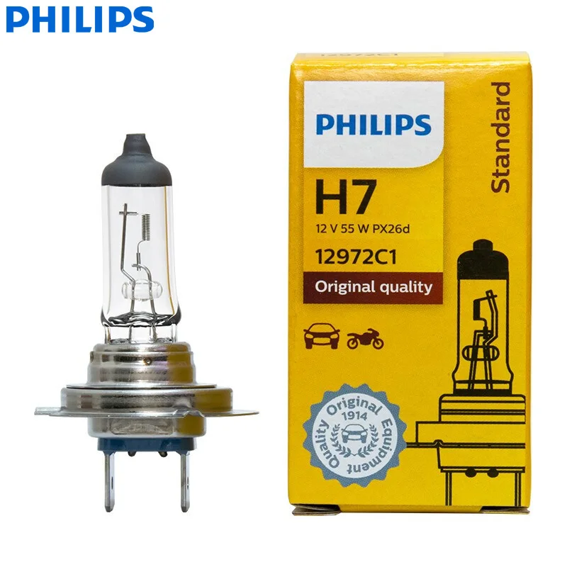 Philips H7 Standard Vision 12V 55W PX26d Car Head Lamp Original Auto Light Genuine Replacement High Low Beam ECE 12972C1