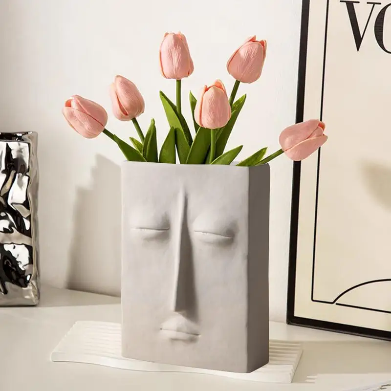 White Flower Vase For Decor Ceramic White Face Vase Abstraction Head Flowers Vase Decoration For Table Shelf In Living Room