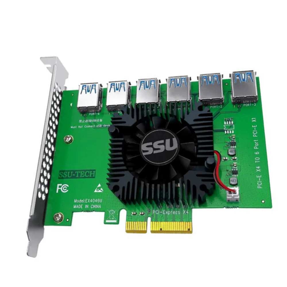 

SSU PCI Express X4 20Gb 1 to 6 Riser Card PCI-E to PCI-E Adapter PCIE Slot 4X to 16X USB 3.0 Riser Extender for Bit Miner Mining