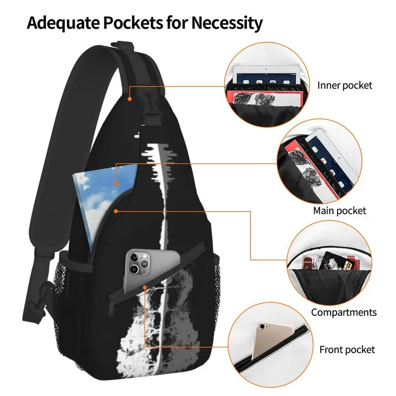 Guitarra luar natureza lago sombra sling peito crossbody saco masculino guitarrista notas de música ombro mochila para viagens ciclismo