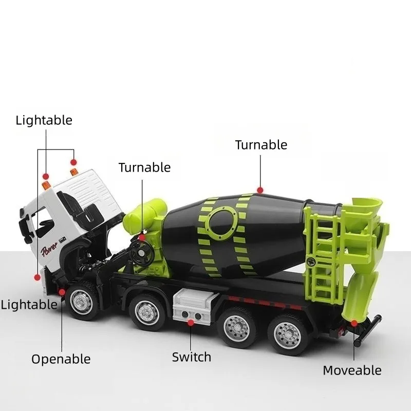 Volvo Concrete Mixer Truck 1/50 Toy Lorry Engineering Car Miniature Vehicle Diecast Metal Model Sound Light Collection Gift Boy