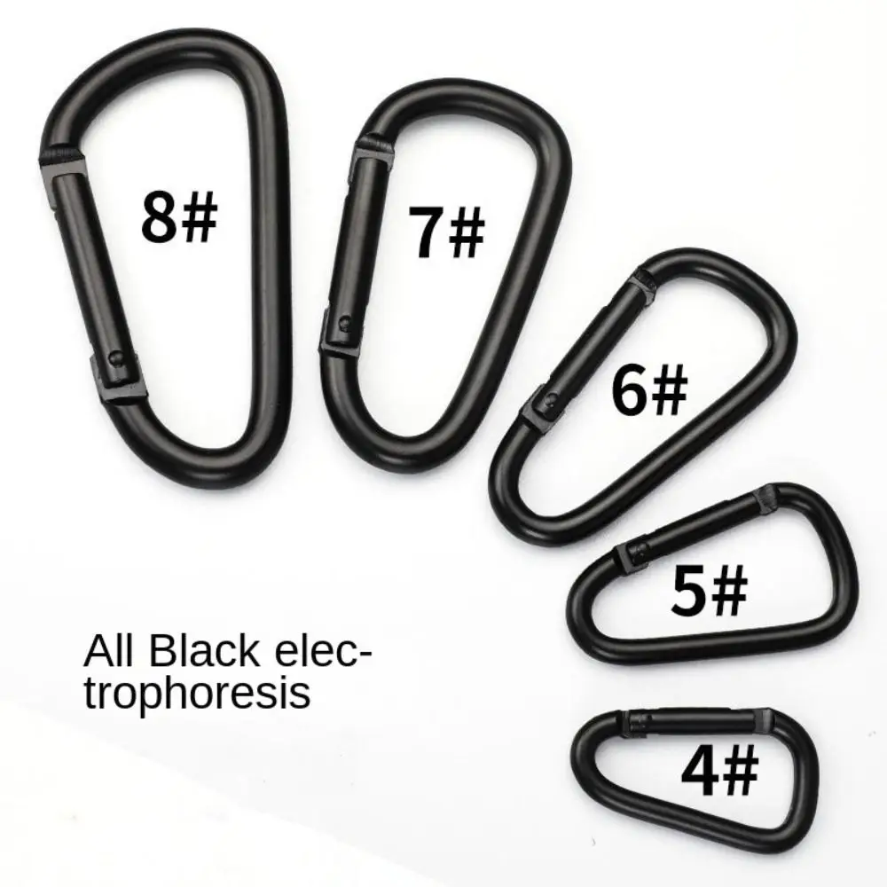 5pcs Black Aluminum Alloy Carabiner Outdoor Spring Snap Clip Water Bottle Hooks Keychain Outdoor Climbing Camping Hiking Tool