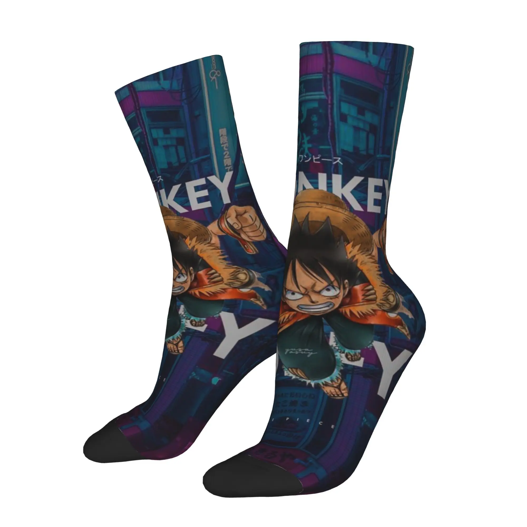 1 Pair Funny Sock One Piece Luffy (22) Hip Hop Seamless Pattern Printed Men Socks Novelty Men's Socks