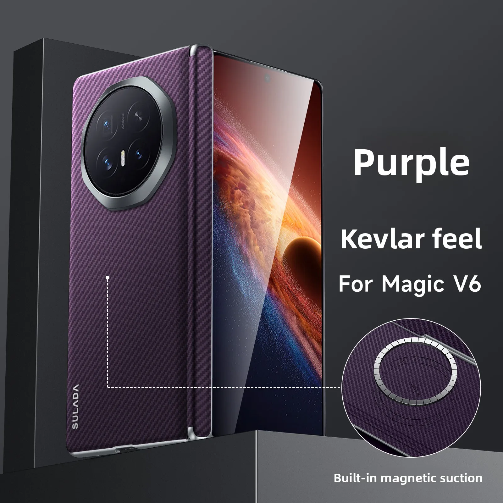 

For Honor Magic V6 Case Built-in Magnetic Luxury Kevlar Skin Feel Folding Phone Cover for HONOR Magic V5 Shockproof Bumper Funda