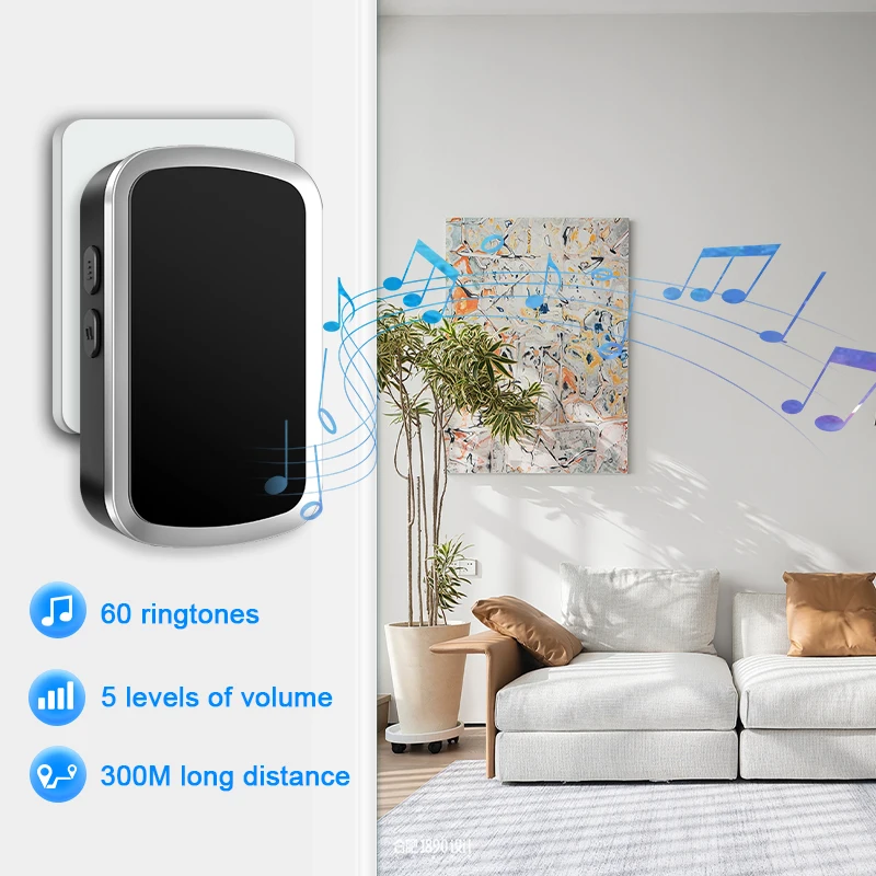 EU US Plug Wireless DoorBell Home Welcome Samrt Door Bell 300M Range 60 Songs 5-Volume Outdoor Waterproof Door Chime Kit