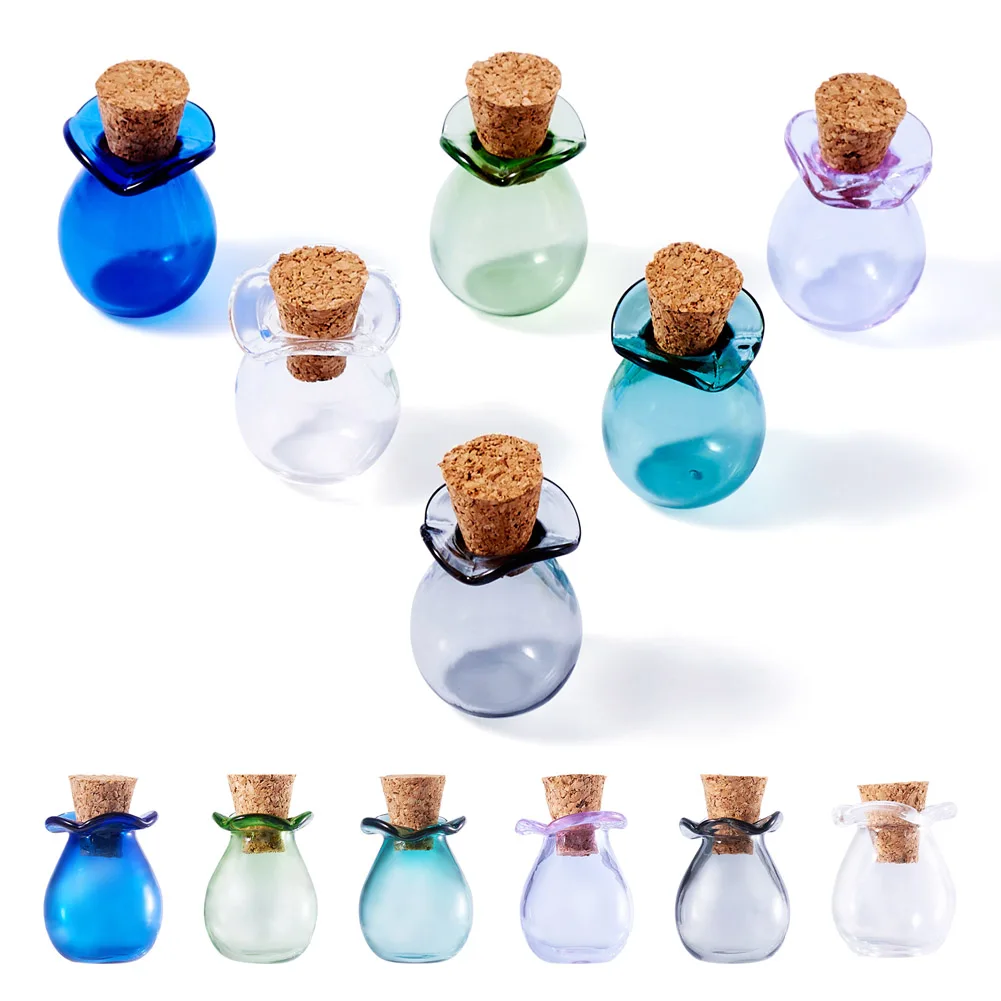 

6Pcs Glass Empty Wishing Bottles Colorful Glass Cork Bottles Ornament for DIY Vials Charms Necklace Jewelry Making Supplies