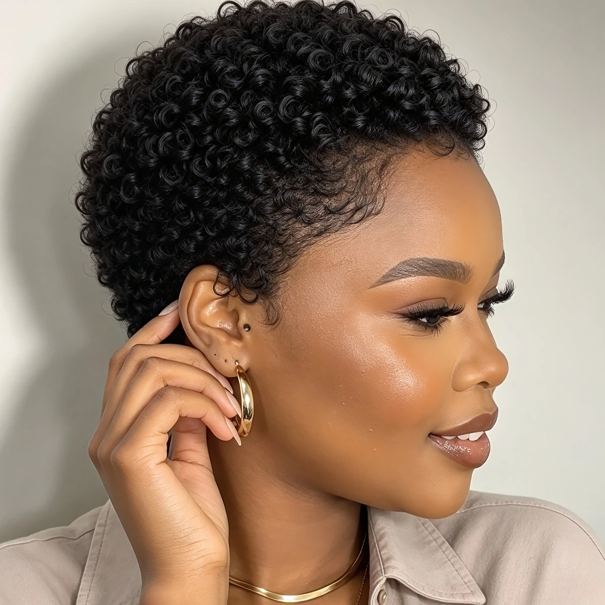 150% Density 4Inch Full Machine Made Wig Short Afro Curly Human Hair Wig Afro Short Wigs for Women Pixie Cut Wig Human Hair Halloween Wig