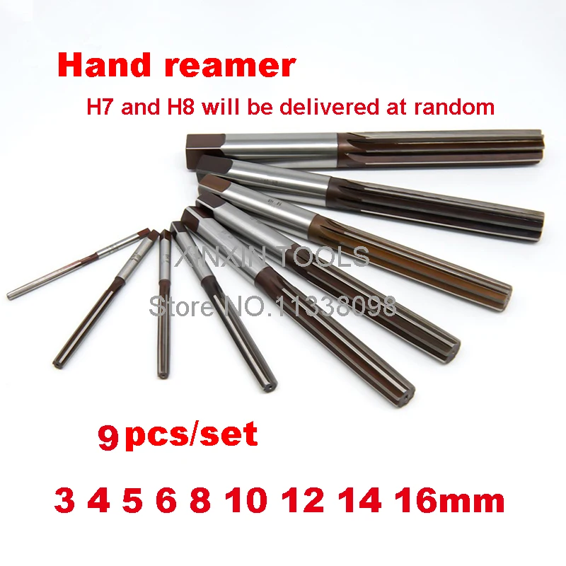 9Pcs Hand Reamer set 3/4/5/6/8/10/12/14/16mm Precision H8 9SiCr Straight- shank Manual-purpose Tools,Free shipping