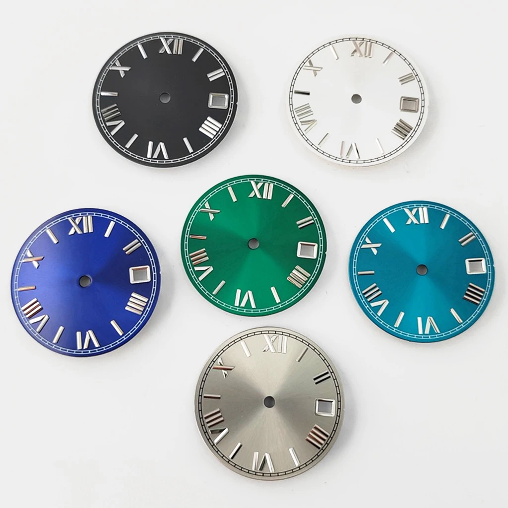 28.5 مللي متر أسود أزرق ساعة الهاتفي مع تاريخ نافذة ل NH35 NH36 الساعات حركة أوتوماتيكية أجزاء