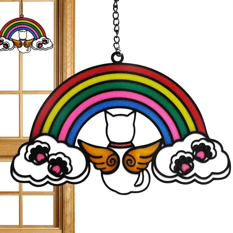 Stained Glass Memorial Sun Catcher Ornaments Pet Loss Rainbow Sympathy Gift Window Hanging Cat Sun Catcher Decor Kitten Lovers