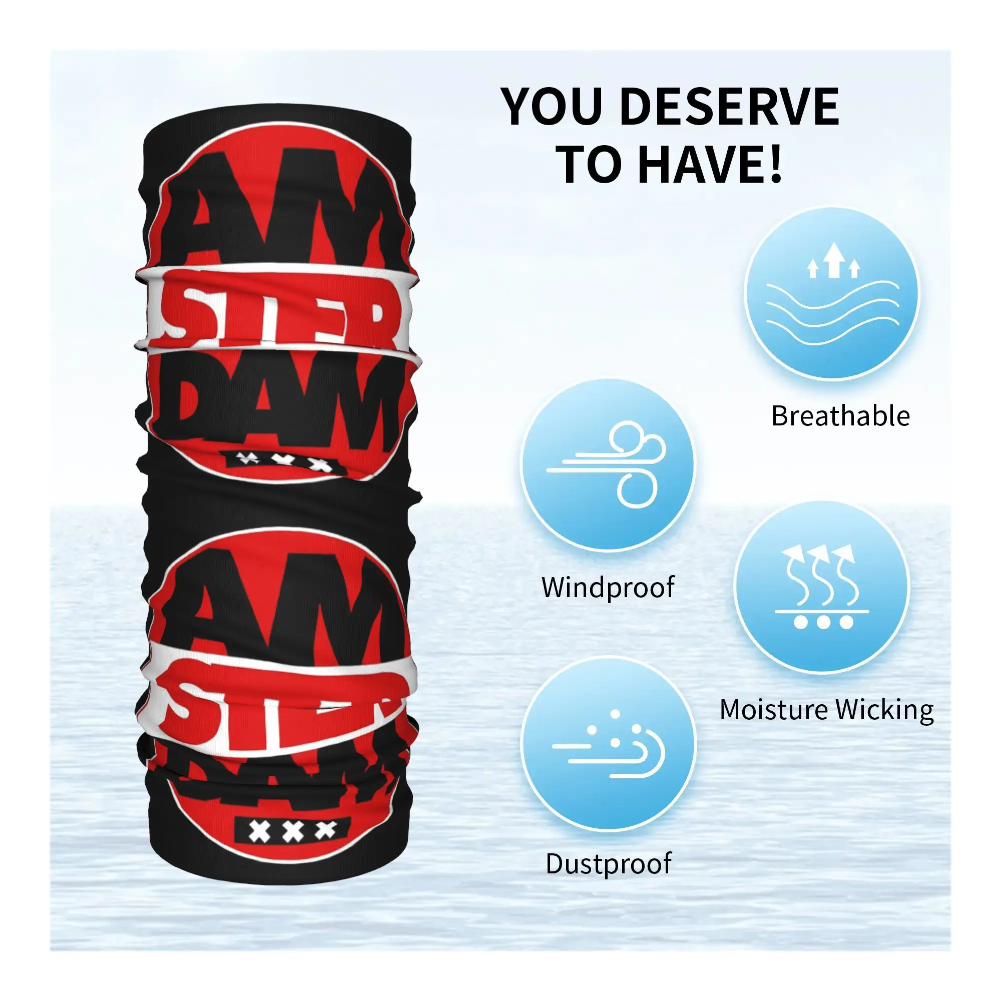 암스테르담 디자인 블랙 버전 Bandana Neck Gaiter 프린트 마스크 스카프 다용도 Balaclava Riding For Men Women 성인 올 시즌