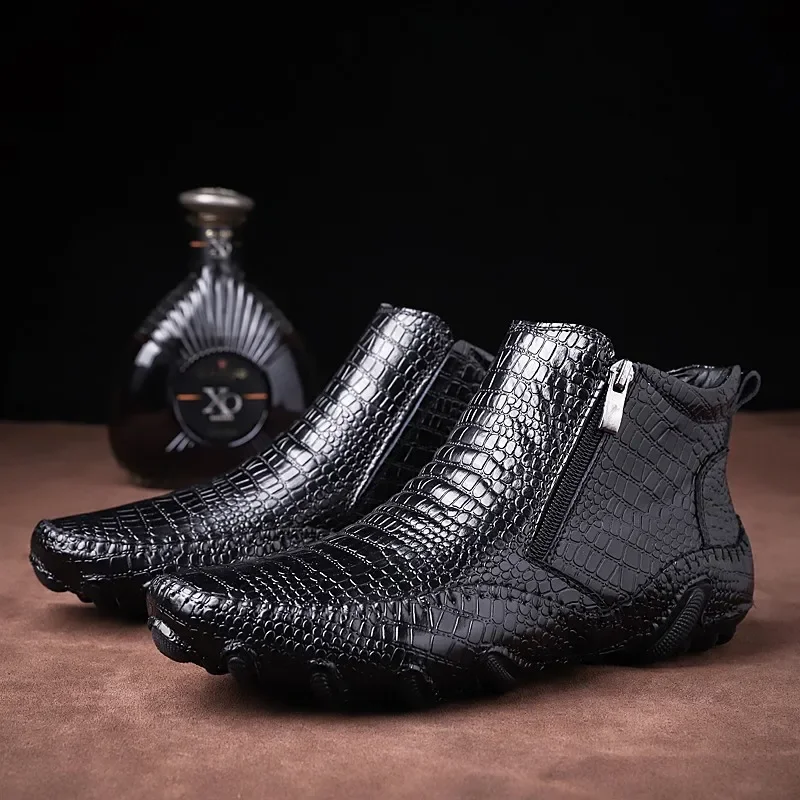Fashion Quality Leather Men Boots Winter warm casual shoes Men Footwear Zipper Male Ankle Black boots botas hombre Rubber