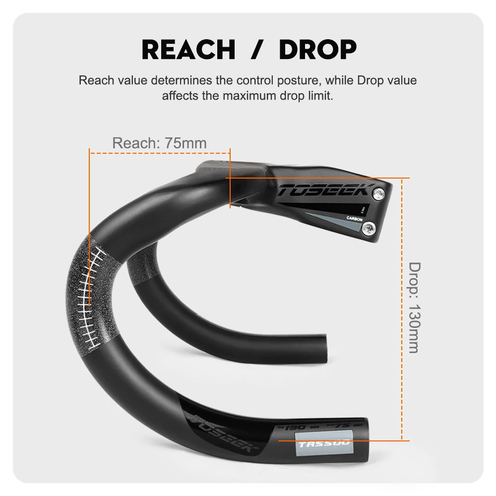 TOSEEK Fahrradlenker Drop Bar T800 Rennrad-Carbonlenker Integrierter Rennradlenker Gebogener Lenker Interne Kabelführung Fahrradteil – Detail 10
