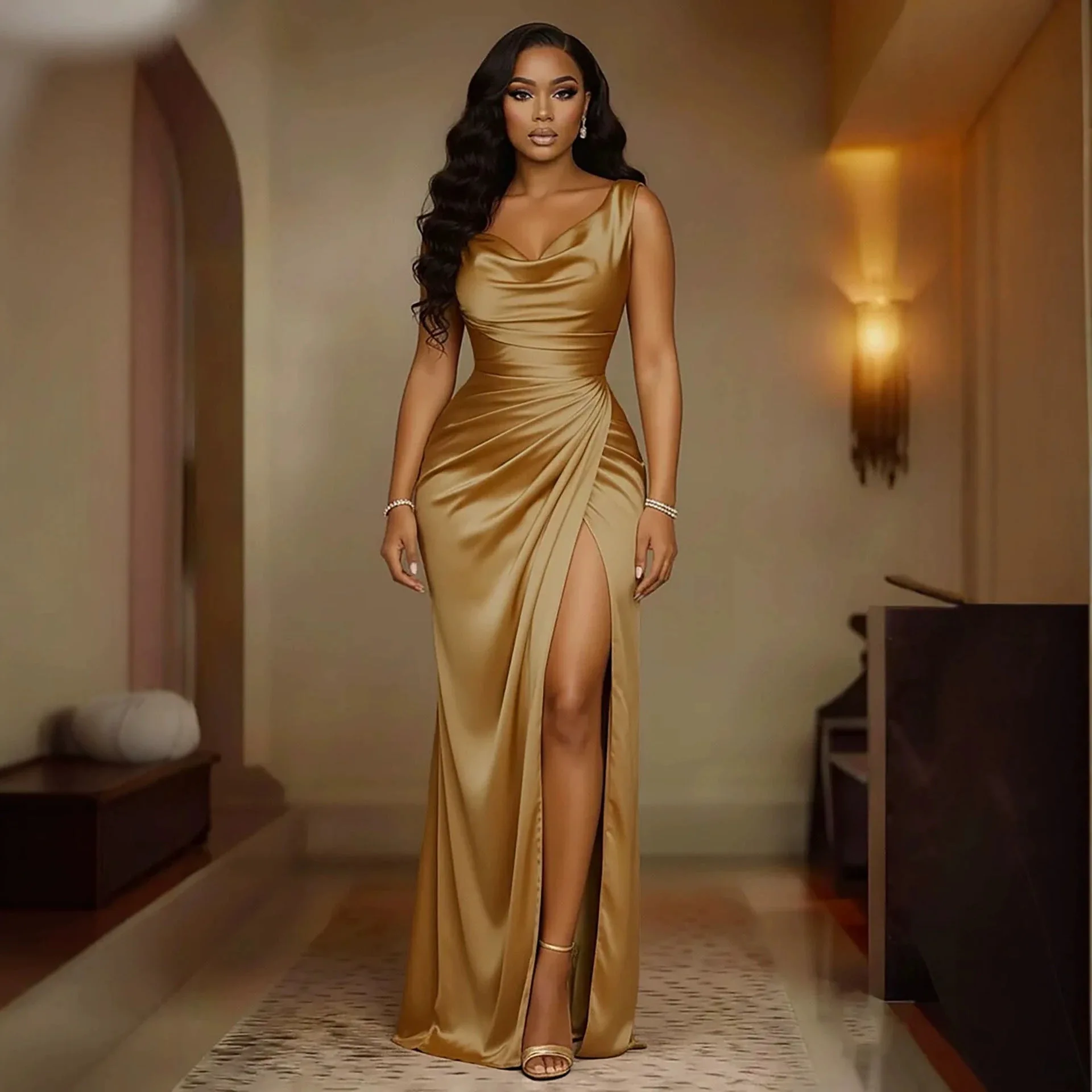 Summer Sleeveless Slit Style Banquet Dress Long Dress For Women Вечернее Платье Vestidos Fiesta  Mujer Платье Бальное