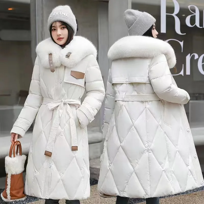 

Women Warm Winter Jacket Long Parka Coat Slim Down Cotton Thicken Jackets 2024 New Female Fur Collar Outwear Parkas