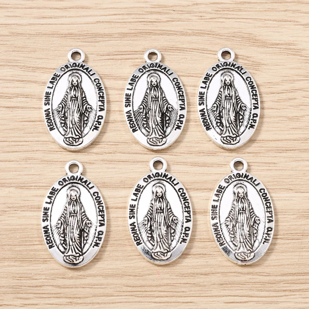 Tusember 10 Stück Legierung Antik Silberfarben Jungfrau Maria Anhänger für Ohrringe Halsketten DIY Schmuckherstellung Handgefertigte Accessoires – Detail 9