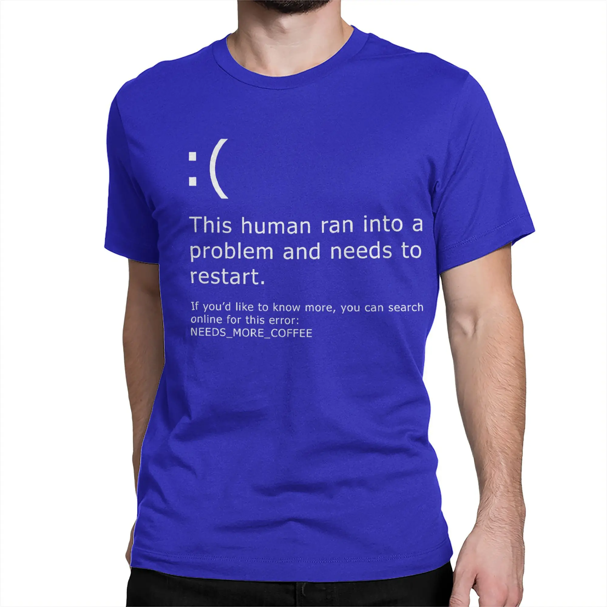 Blue Screen of Death Coffee Error T Shirts for Men Cotton T-Shirts Windows BSOD PC Nerd Geek Tee Shirt Short Sleeve Clothes