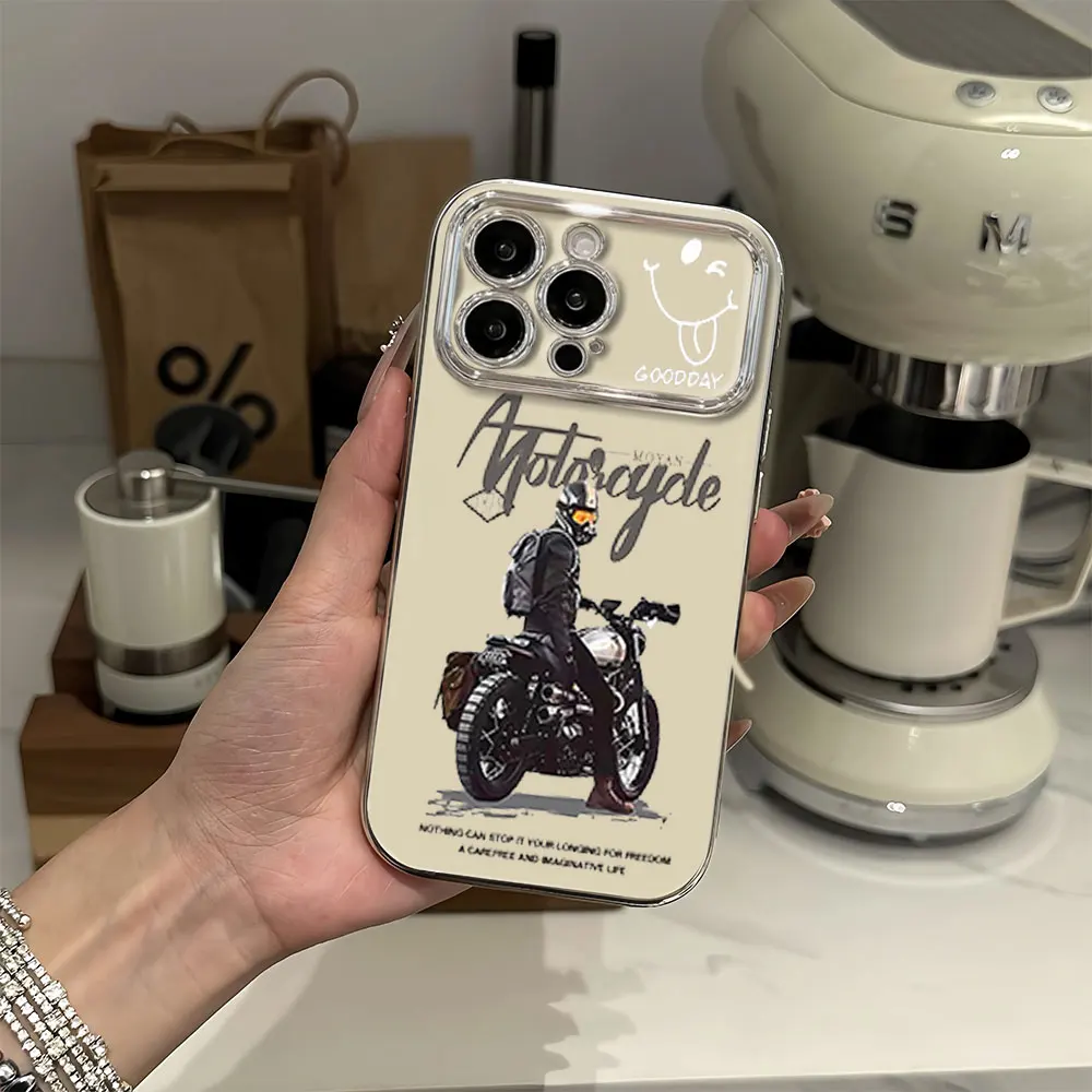 Cool Motorcycle Rider Electric Ferry Large Window Phone Case For iPhone 12 11 13 14 15 16 Pro Max Plus Shell