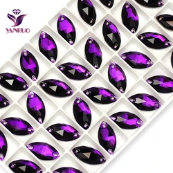 YANRUO 3223 Navette velluto viola cucire su strass Flatback strass cristalli pietre cucite perline abito indumento