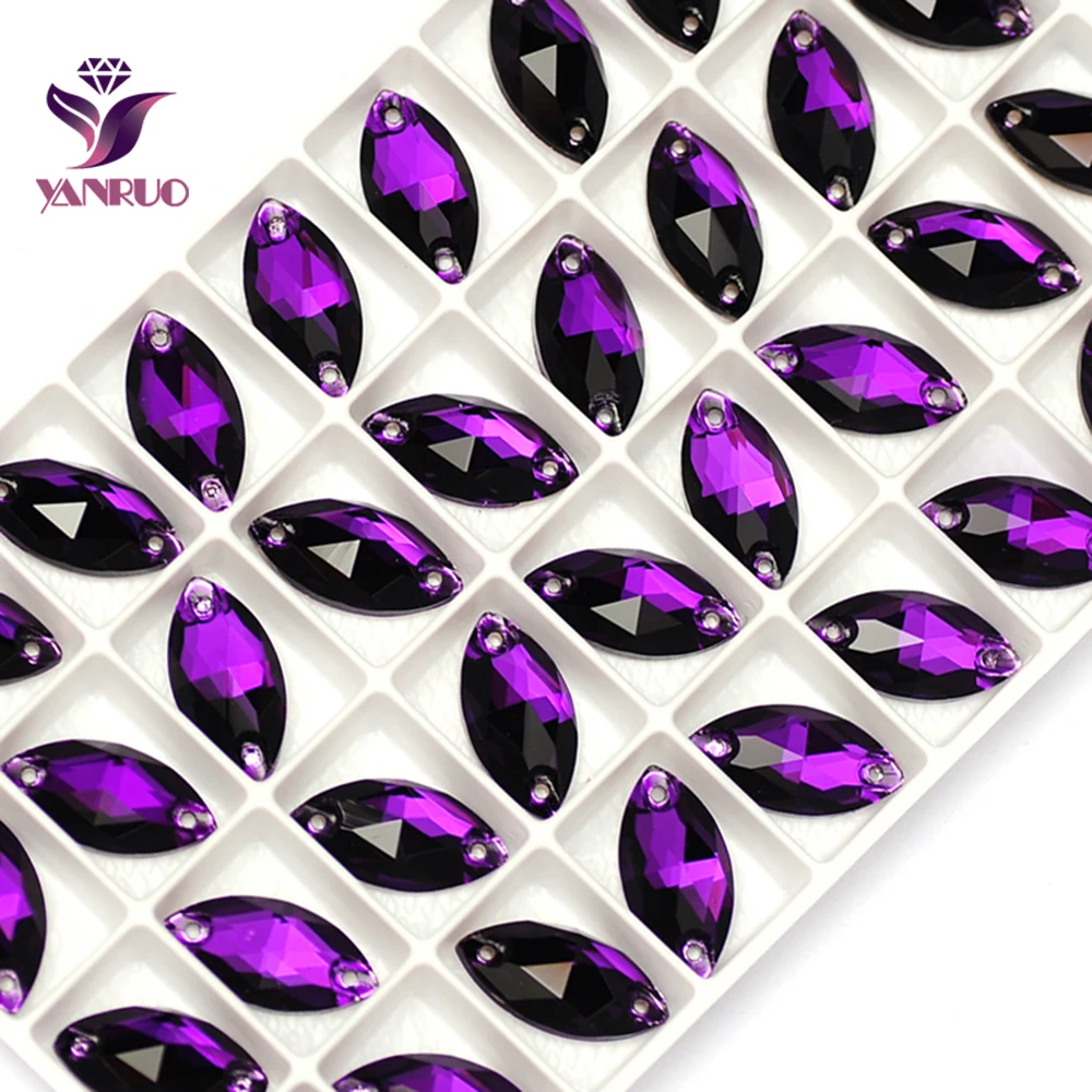 YANRUO 3223 Navette Purple Velvet Sew on Rhinestone Flatback Rhinestones Crystals Sewn Stones Beads Garment Dress