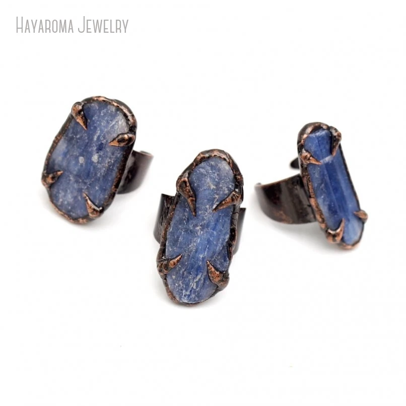 

2Pcs Tin Alloy Geometric Free Form Slice Raw Ore Handmade Vintage Antique Bronze Color Crystal Kyanite Soldered Ring RM49408