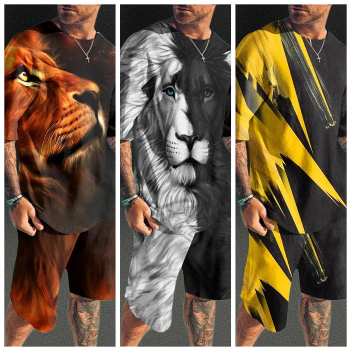 

Летний мужской хит продаж, модный повседневный мужской костюм с 3D принтом, дышащий, быстросохнущий, удобный мужской комплект футболок с круглым вырезом