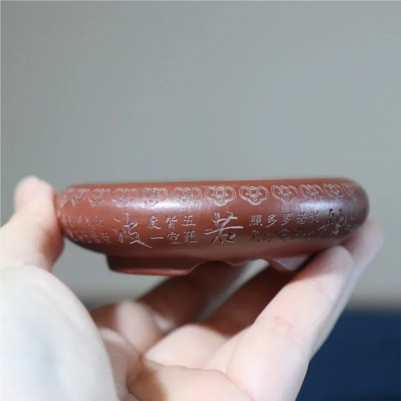 Purple Clay Flower  Hand Carved Flower  Prajna Paramita Heart Sutra Handmade  Palm Sized Bonsai  Round Miniature