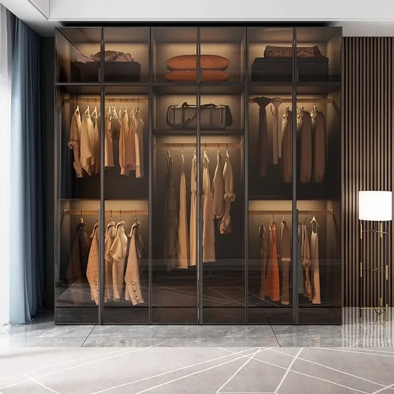Aesthetic Glass Doors Wardrobes Black Vertical Retractable Storage Home Wardrobes Clothes Sliding Armario De Ropa Furniture