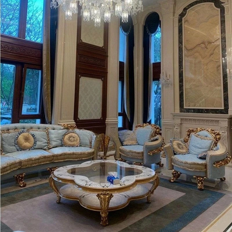 European all-solid wood sofa combination, luxury carved sofa c