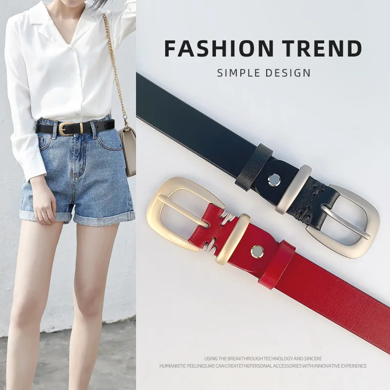 

Women Belt Genuine Leather Luxury Brand Advanced Sense Waistband Fashion Gold Silver Pin Buckle Belts Soft Vintage Strap Female