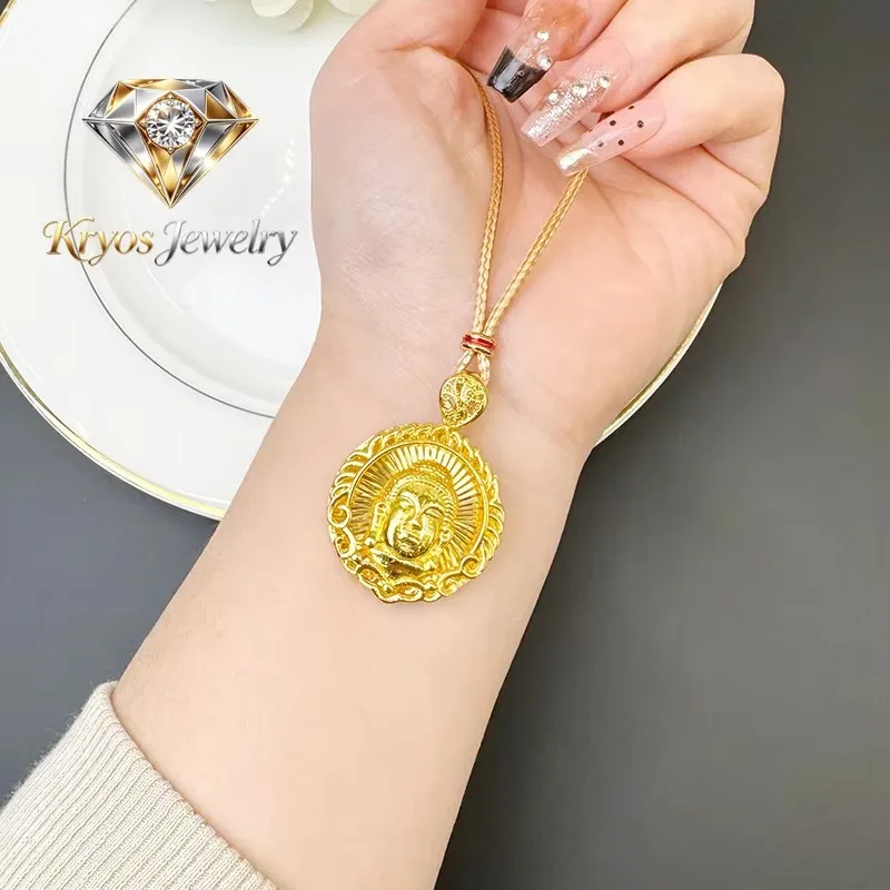 Kryos Jewelry Unisex Tathagata Buddha Flame Pendant Necklace 24K Gold AU999 - Unisex style, warm 24K luster, AU999 guarantee for