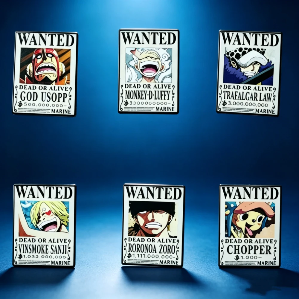 6Pcs Vintage Wanted Poster Enamel Pins, Retro Anime Print Lapel Brooch Badge, Halloween Gift for Backpack Jacket Decor