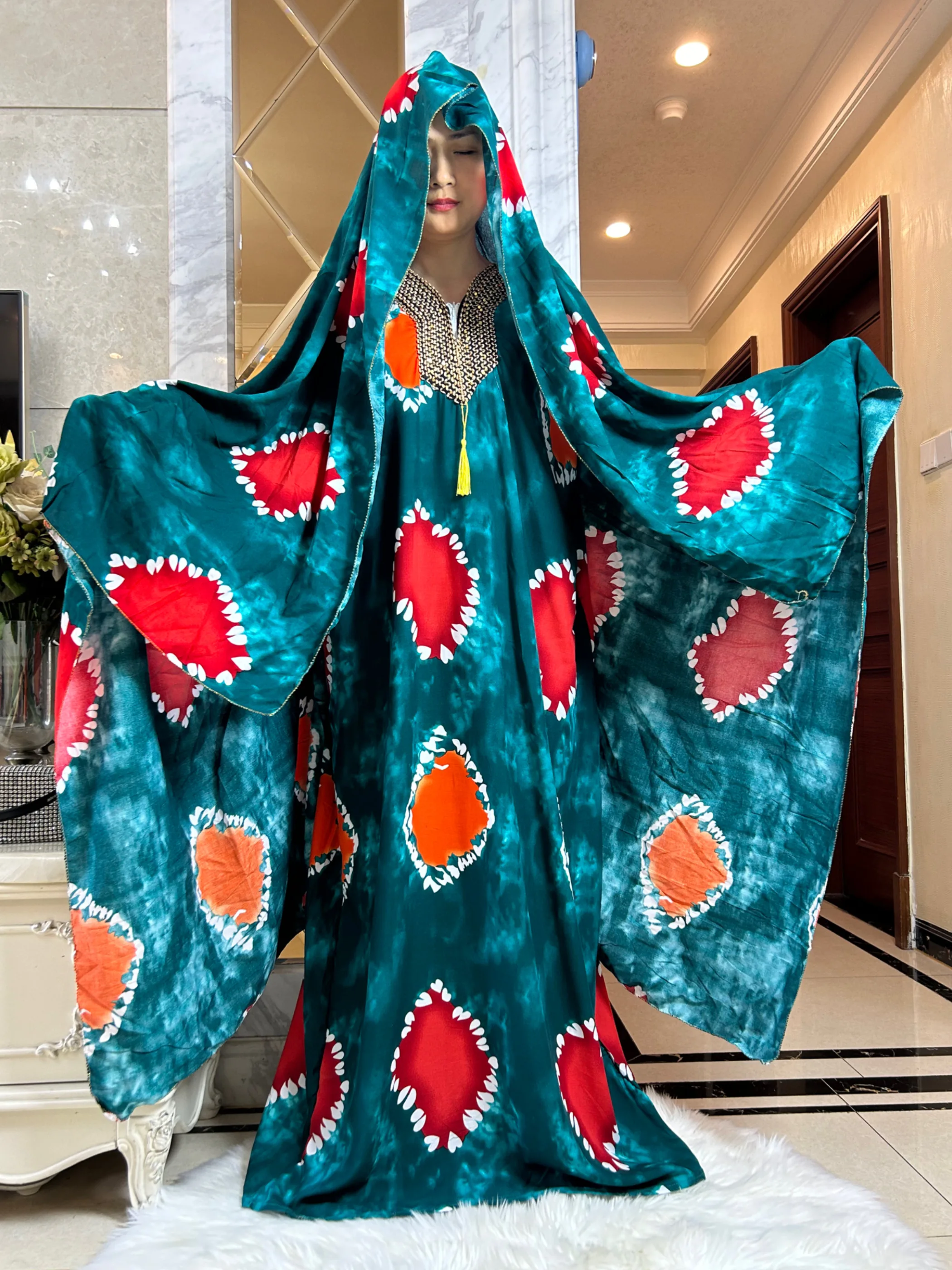 2025 Muslim Abayas For Women ramadan Fashion Sets Cotton Floral Printed Boubou Loose Femme Robe With 210x150cm Oversize Scarf