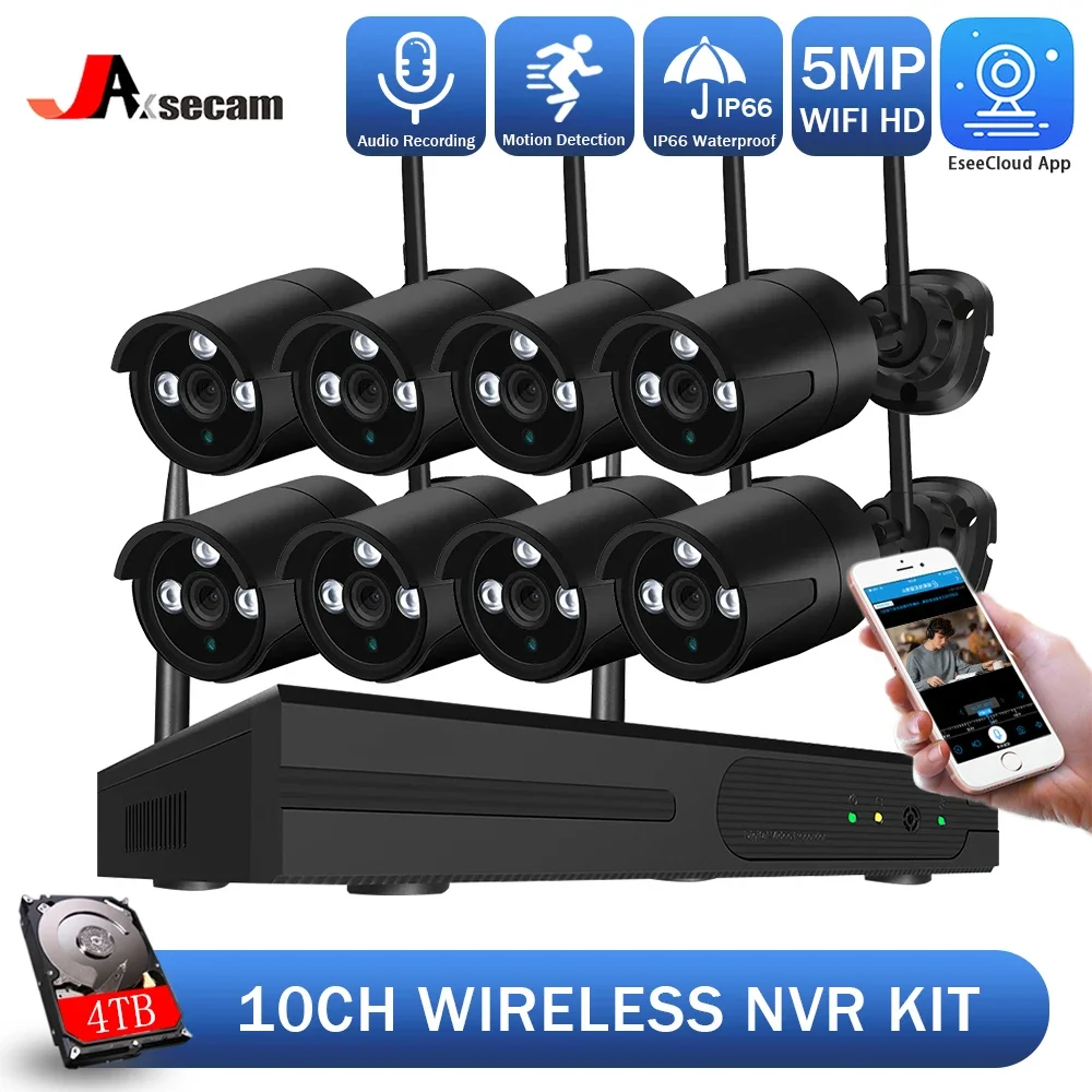 

5MP 2K Wireless WiFi Security Camera System Outdoor Audio IP Camera Set CCTV Camera Video Surveillance Kit 10CH Wireless NVR