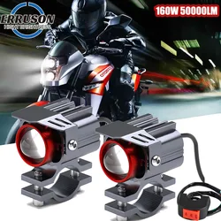 Erruson 160W 50000LM Motorcycle LED Auxiliary Spotlight Two Tone Motorcycle LED Exterior Motorcycle Light ATV Scooter Driving