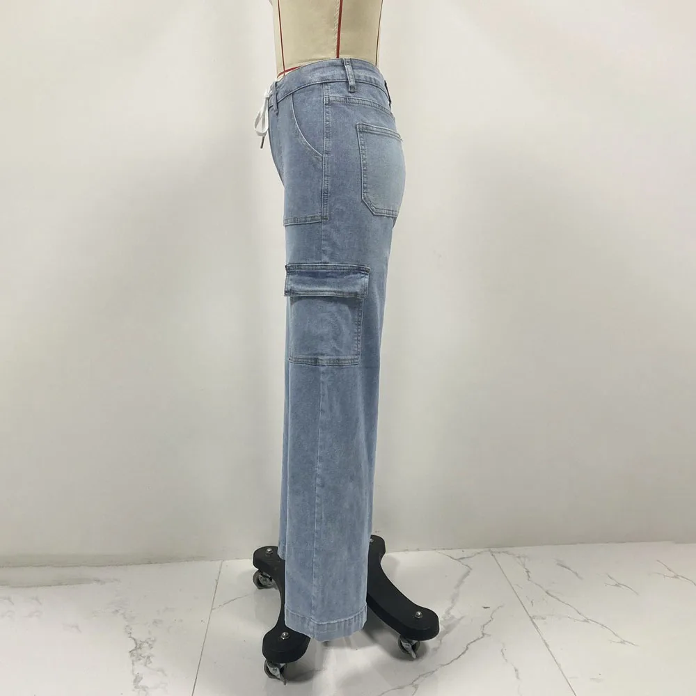 Jeans cargo larghi casual a gamba larga Donna 2025 Pantaloni in denim tascabili moda autunno inverno Pantaloni eleganti
