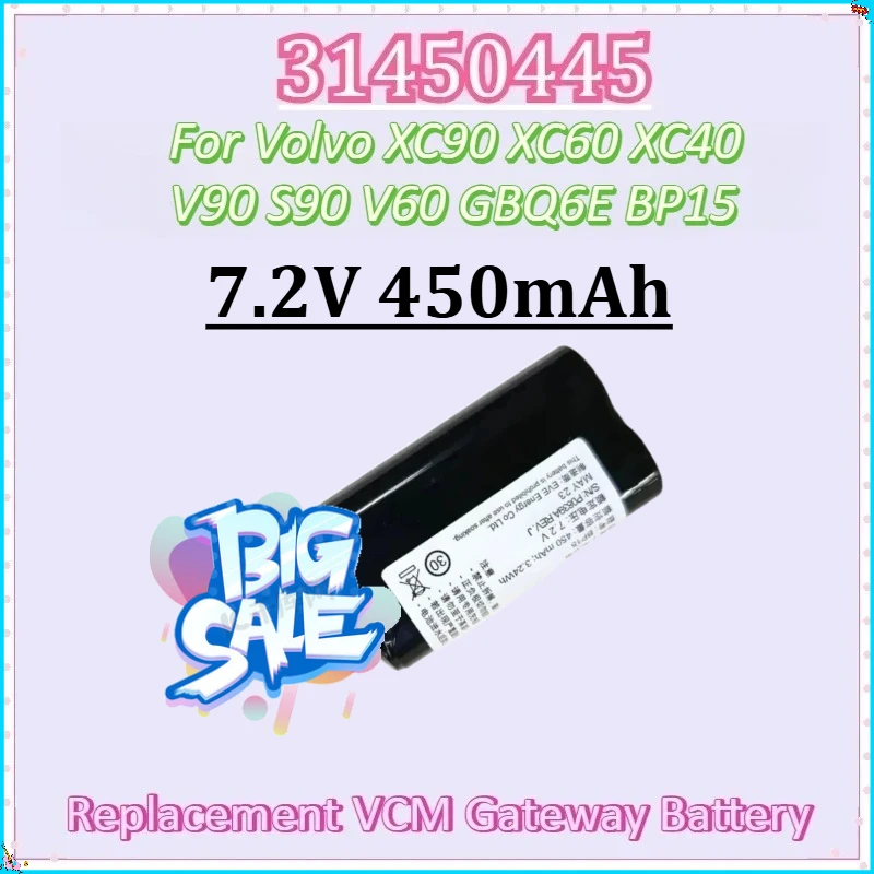 

For VOLVO GBQ6E BP15 for Volvo XC90 XC60 XC40 V90 S90 V60 Replacement VCM Gateway S/N:P0839AREVNew 31450445 7.2V 450mAh Battery