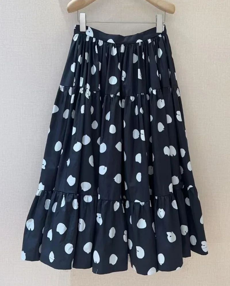 Ball Gown Skirts 2025 Autumn Designer Fashion Women Polka Dot Prints Black White Color Block Elegant Long Maxi Skirts Cotton
