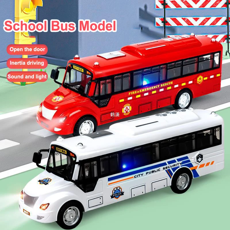 Dual Inertia Sliding Campus Bus Car Model Simulation Sound and Light Music Educational Toy Bus Car Toy Children\'s Birthday Gift