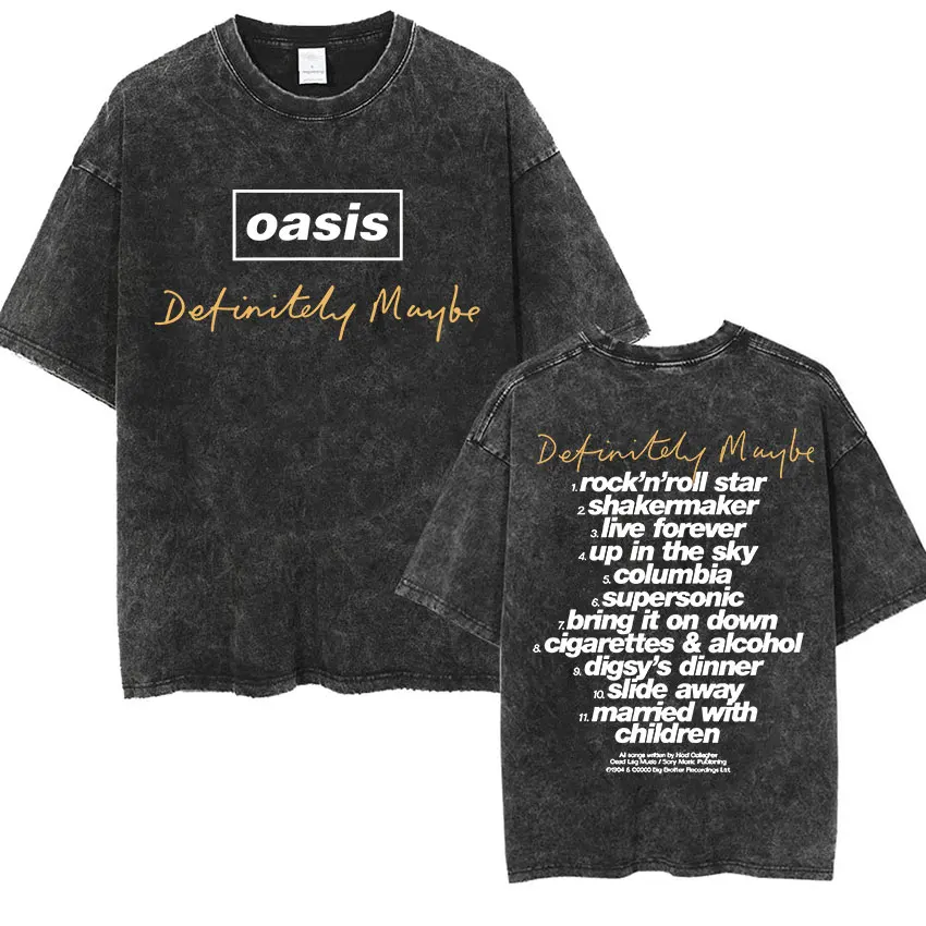 Vintage Washed O-Oasis Live 25 Tour Merch T Shirts Men Women Hip-hop punk gothic Short Sleeve T-shirt pure cotton teesstreetwear