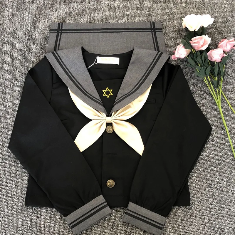 Abiti scolastici di grandi dimensioni S-5XL Anime Form College Middle High School Girls Nero Jk Uniforme con cravatta Gonna a pieghe Abito da marinaio